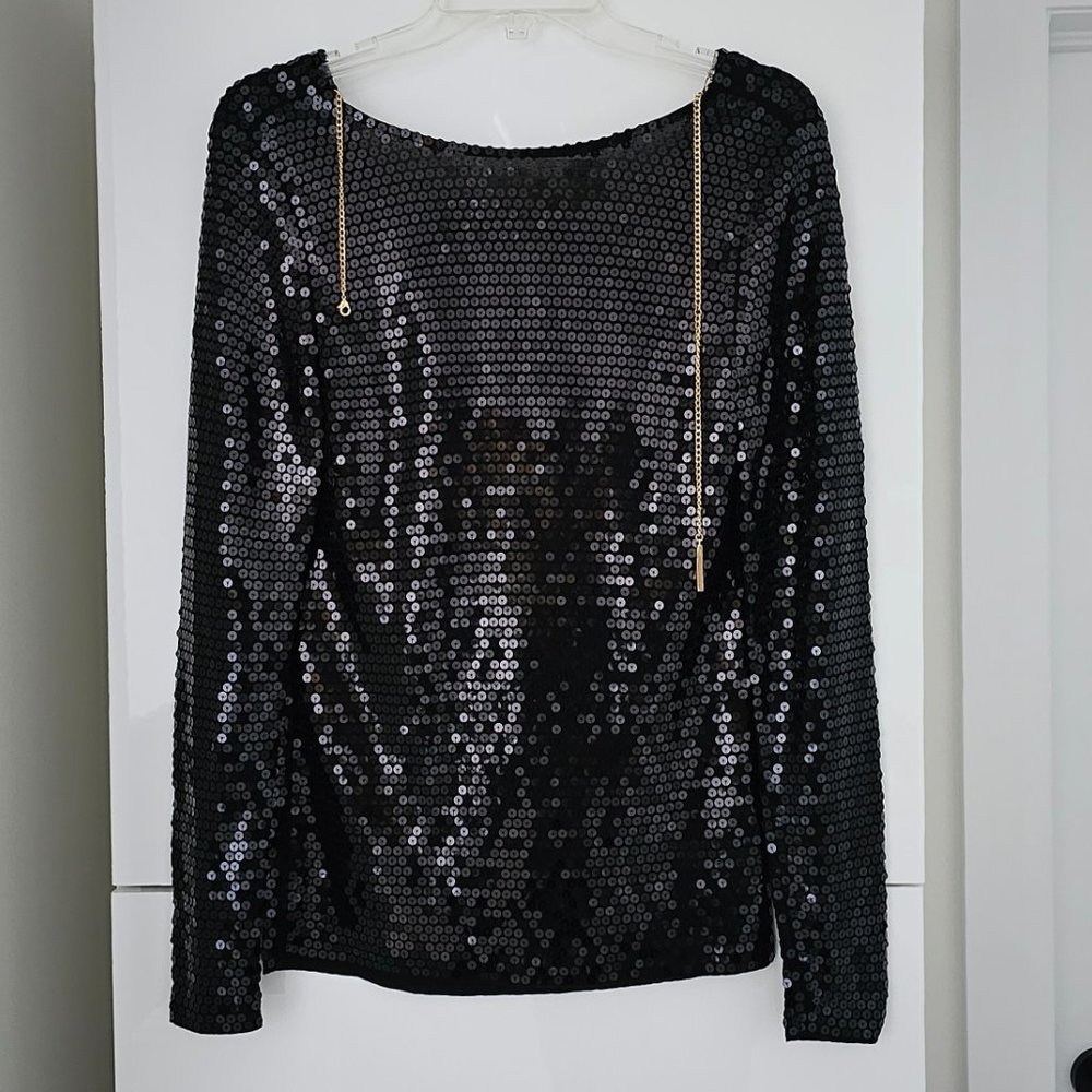 Michael Kors Sequin Draped Cowl with MK Chain - Picture 10 of 15